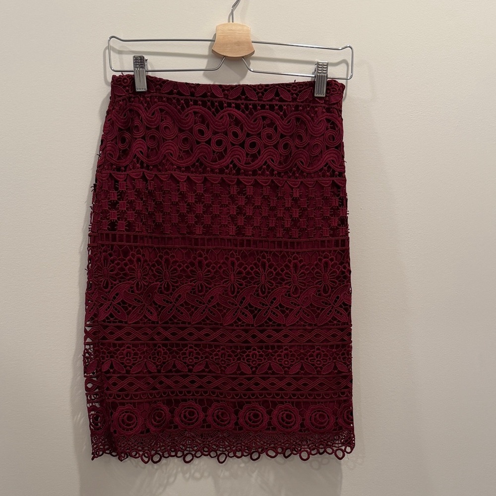 LOFT Burgundy Lace Pencil Skirt